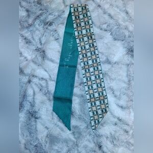 Teal and Beige Patterned Women's Twilly